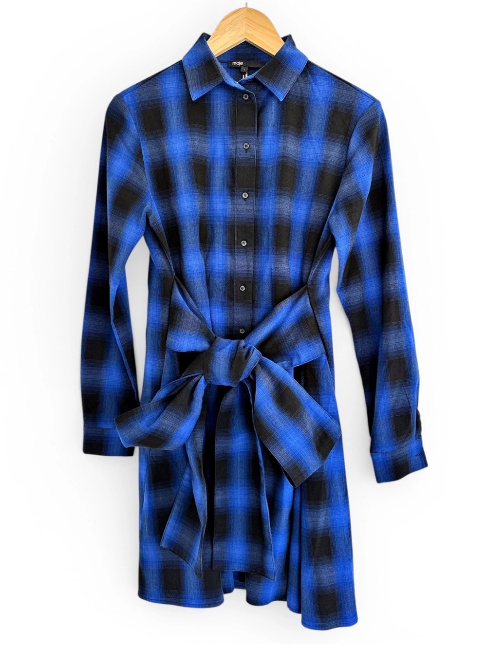 Maje blue plaid longsleeve Ruly dress